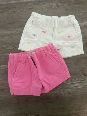 Vineyard Vines Girls' Pink and White Whale Embroidered Pull-On Shorts
